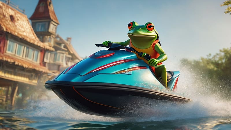 A Frog Riding A Jetski, animal, riding, jetski, frog, HD wallpaper