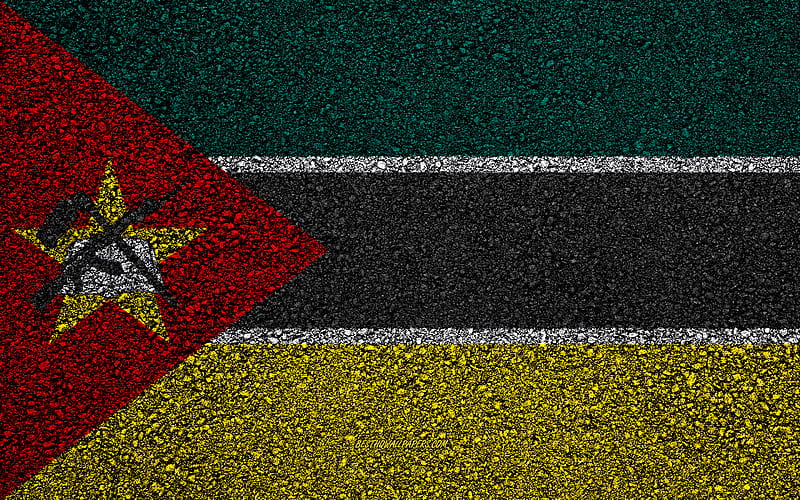 Flag of Mozambique, asphalt texture, flag on asphalt, Mozambique flag, Africa, Mozambique, flags of African countries, HD wallpaper
