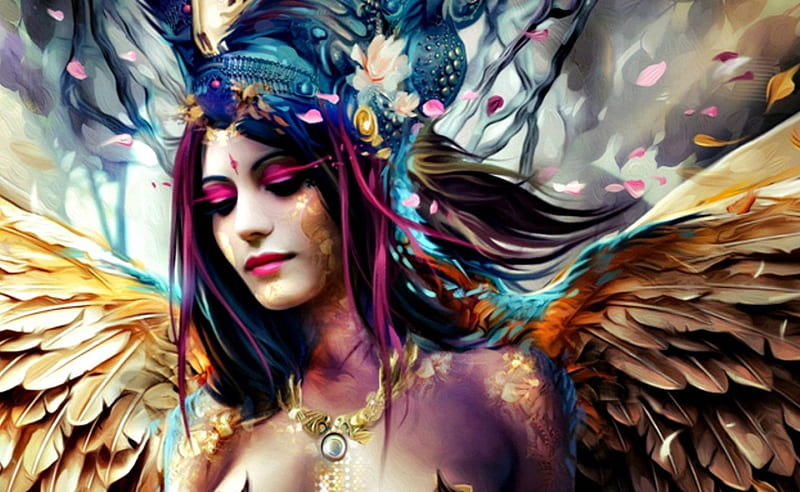 Norn of destiny, art, fantasy, wings, girl, angel, woman, bruno wagner, HD wallpaper