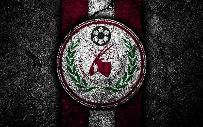 Al Markhiya FC, emblem, Qatar Stars League, soccer, black stone, football club, Qatar, Al Markhiya, Doha, asphalt texture, FC Al Markhiya, HD wallpaper