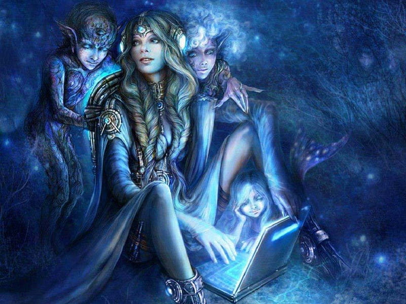 Blue Elves Dream, fairies, fantasy, elves, abstract, HD wallpaper