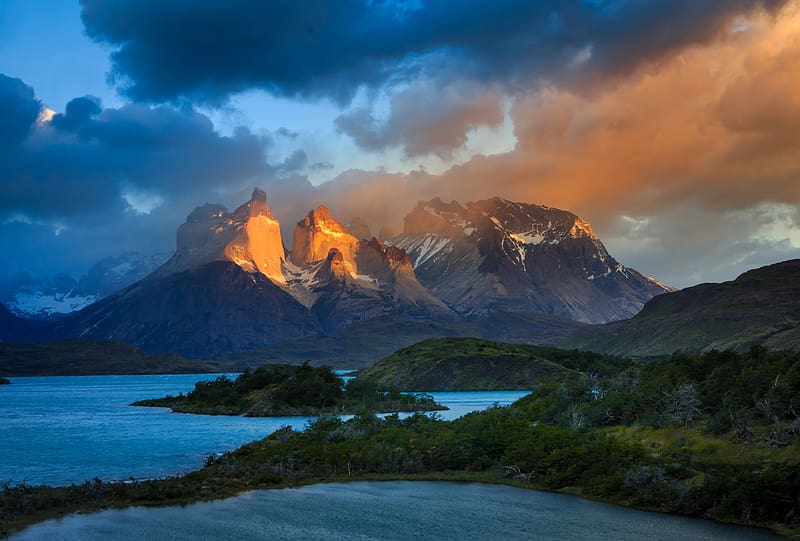 Landscape, Mountains, Mountain, Lake, Forest, , Cloud, Chile, Patagonia, Torres Del Paine, Cordillera Paine, Torres Del Paine National Park, HD wallpaper