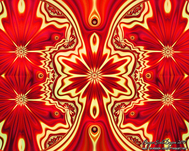 Brilliant Reds, abstract, christmas, floral, fractal, gold, pattern, poinsettia, red, unique, HD wallpaper