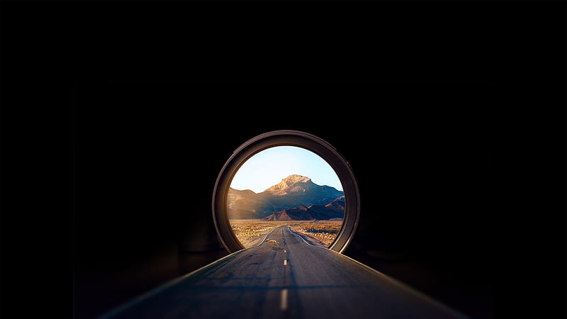 Road in the hole, amoled, black, hole, infinity, road, way, HD wallpaper