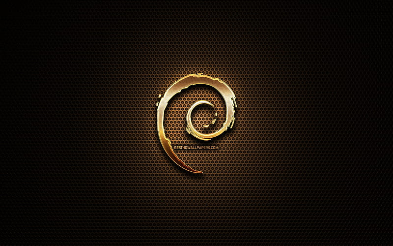 Debian glitter logo, creative, metal grid background, Debian logo, brands, Debian, HD wallpaper