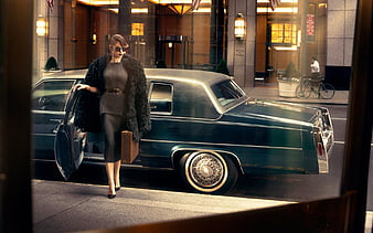 Olga Kurylenko, French actress, beautiful woman, French model, retro car, woman with glasses, HD wallpaper