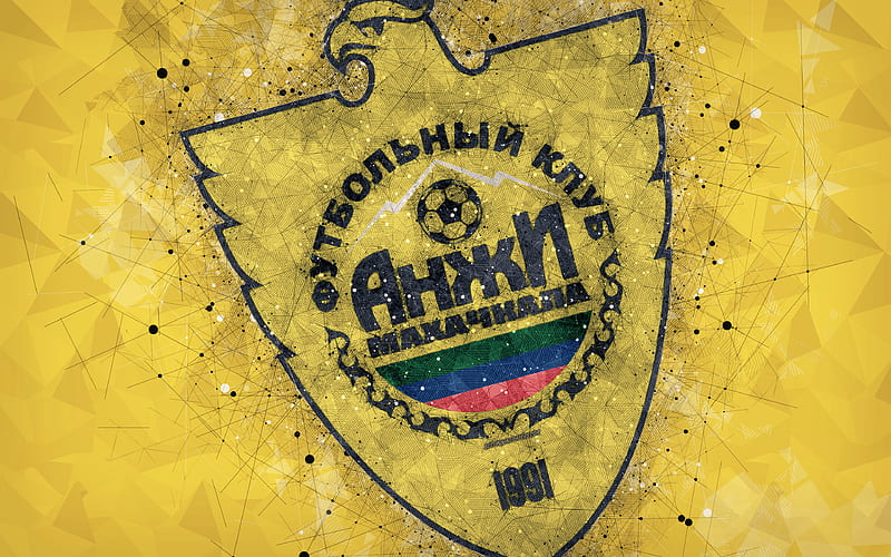Anzi Makhackala FC Russian Premier League, creative logo, geometric art, emblem, Russia, football, Anzi Makhackala, red abstract background, FC Anzi Makhackala, HD wallpaper