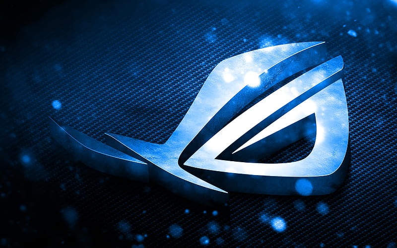 RoG blue logo, 3D art, Republic of Gamers, blue metal background, RoG 3D logo, ASUS, creative, RoG, HD wallpaper