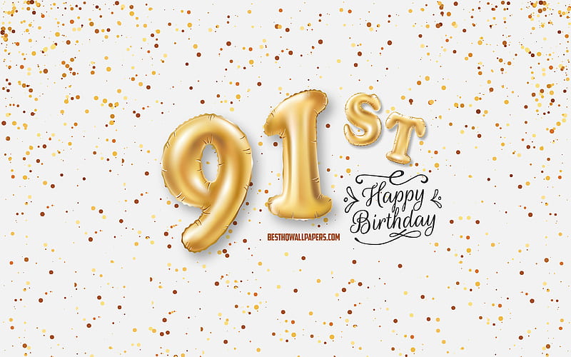 91st Happy Birtay, 3d balloons letters, Birtay background with balloons, 91 Years Birtay, Happy 91st Birtay, white background, Happy Birtay, greeting card, Happy 91 Years Birtay, HD wallpaper