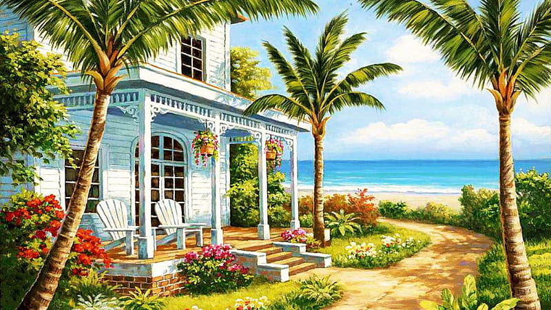 A relaxing house near the beach, beach, leaves, green, coconut, HD wallpaper  | Peakpx
