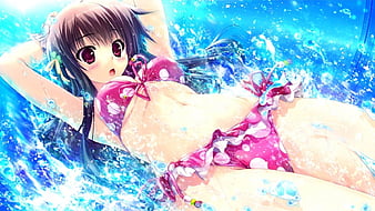 Wallpaper girl, sexy, brown hair, anime, beautiful, short hair, pretty,  swimsuit for mobile and desktop, section сэйнэн, resolution 7282x4096 -  download