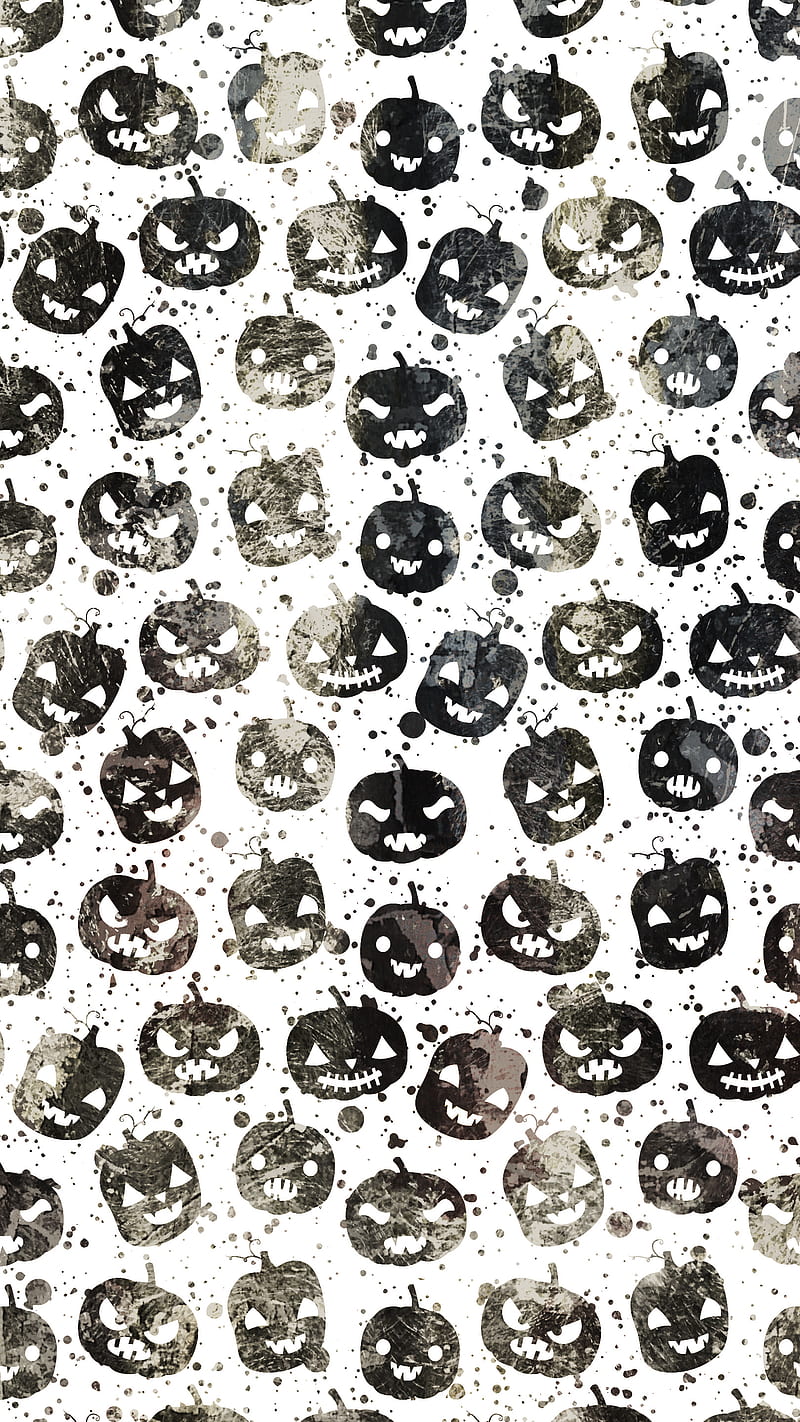 Scary Black Pumpkins, Adoxali, Halloween, abstract, autumn, backdrop, background, cartoon, carved, celebration, cute, evil, expression, fall, flat, fun, funny, grin, holiday, illustration, jack, kawaii, lantern, october, pattern, pumpkin, season, simple, smile, spooky, treat, trick, white, HD phone wallpaper