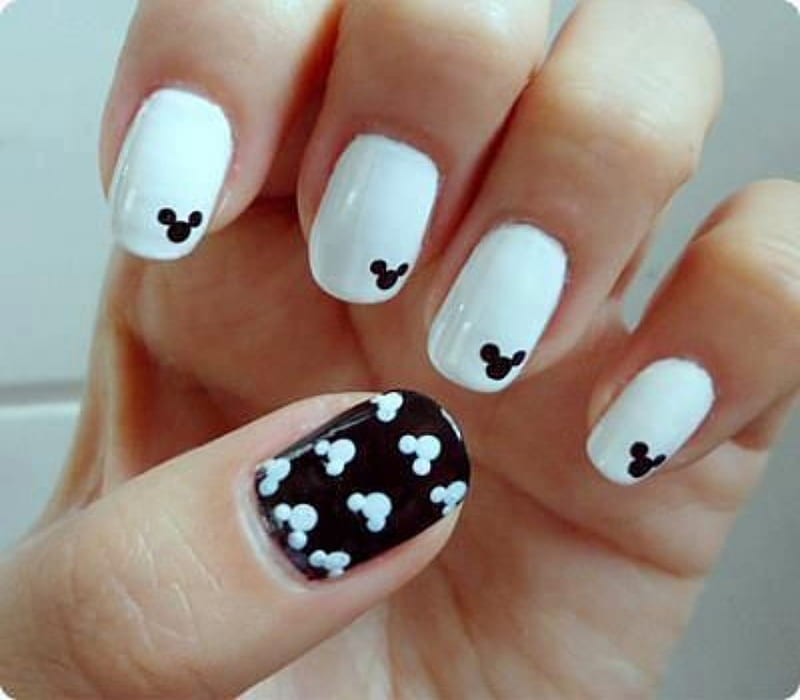 Micky Mouse Nails Art, Nails, Black, White, Female, Models, Art, People, HD wallpaper