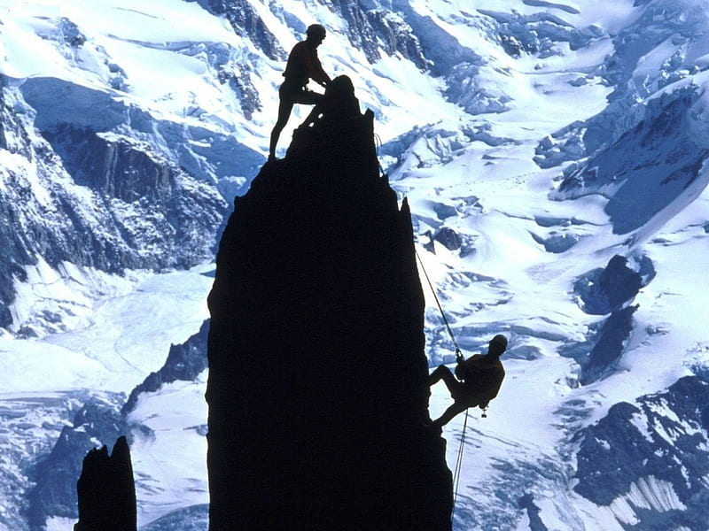 Defying Gravity, Climbers, France, Mountains, Peak, HD wallpaper