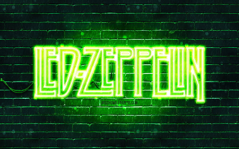 Led Zeppelin green logo green brickwall, british rock band, Led Zeppelin logo, music stars, Led Zeppelin neon logo, Led Zeppelin, HD wallpaper