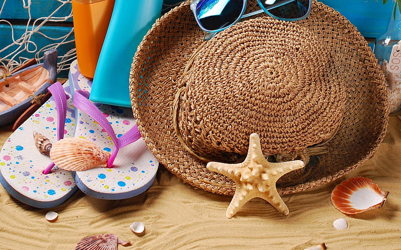 summer vacation, travel, beach, starfish, sand, HD wallpaper