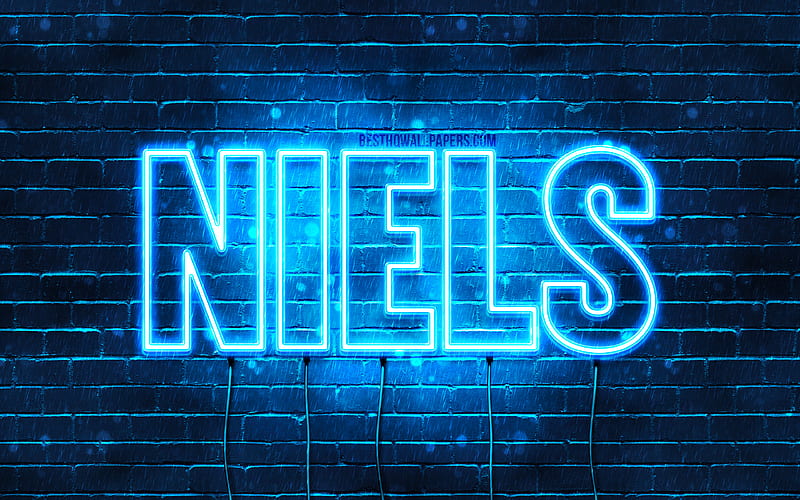 Niels with names, Niels name, blue neon lights, Happy Birtay Niels, popular dutch male names, with Niels name, HD wallpaper