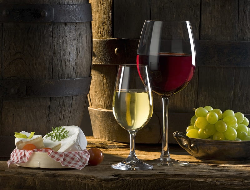 still life wine, bonito, barrels, old, fruit, grapes, graphy, nice, cool, cheese, drink, cups, harmony, HD wallpaper