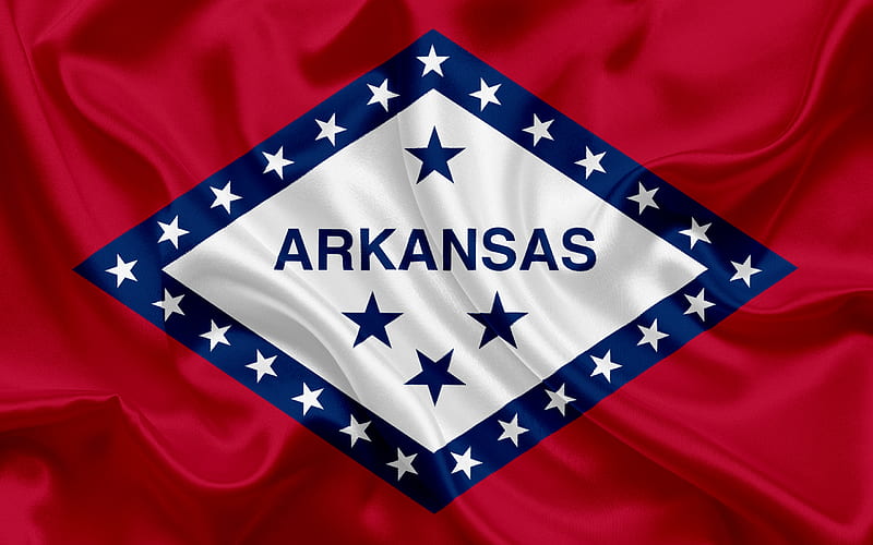 Arkansas Flag, flags of States, flag State of Arkansas, USA, state Arkansas, Red silk, HD wallpaper