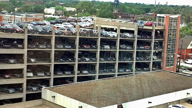 Stacks of Cars, carros, parking lot, car lot, HD wallpaper