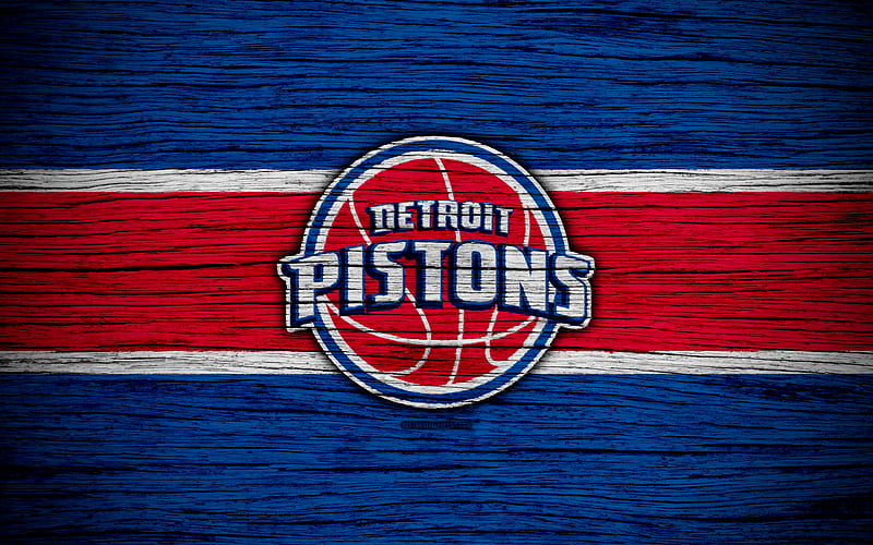 Detroit Pistons, NBA, wooden texture, basketball, Eastern Conference, USA, emblem, basketball club, Detroit Pistons logo, HD wallpaper