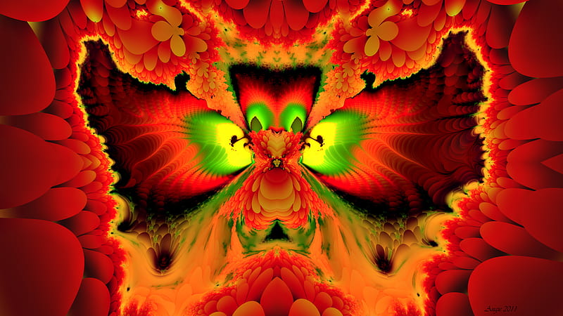 Phoenix, red, fire, bird, fractal, hot, HD wallpaper