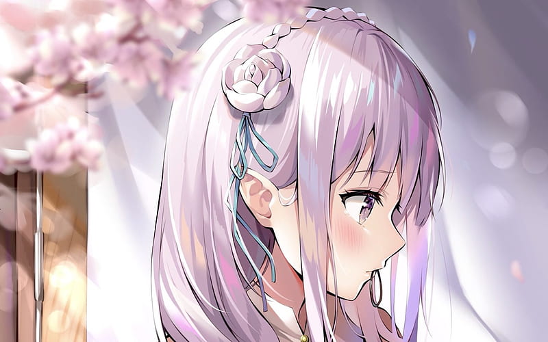 Emilia, close-up, spring, manga, Re Zero, girl with pink hair, HD wallpaper