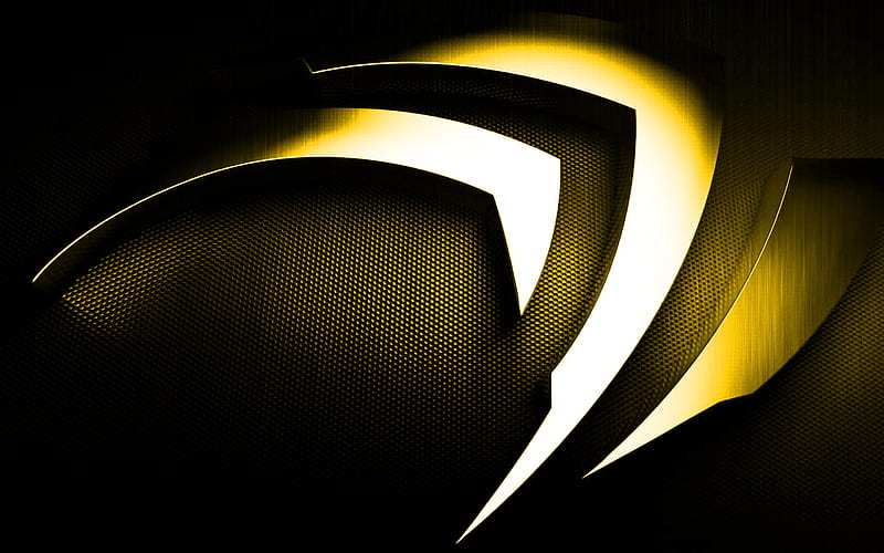 Yellow Nvidia logo, 3d art, Yellow metal NVIDIA logo, Nvidia 3d emblem, creative art, Yellow Nvidia background, HD wallpaper