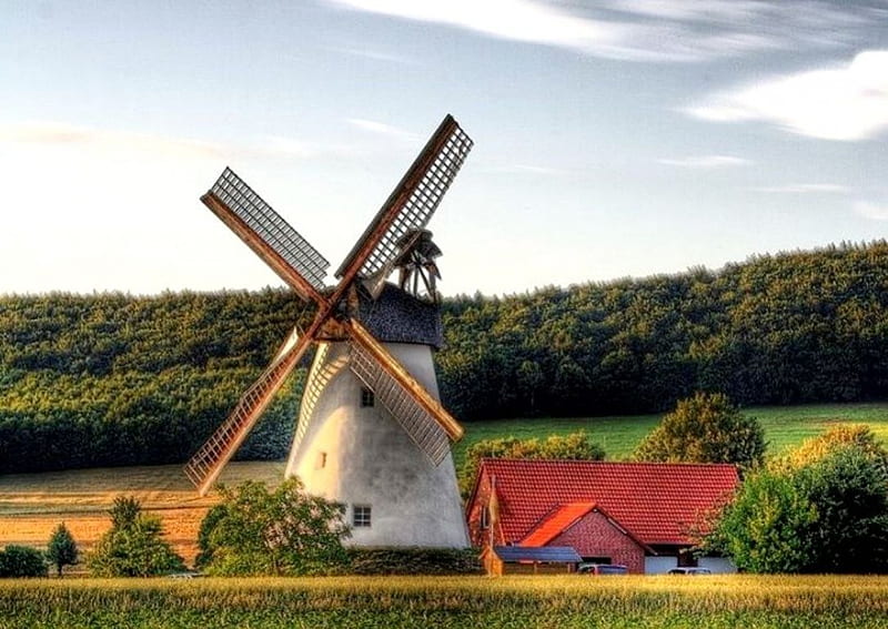 Windmill in Germany, new, color, HD wallpaper