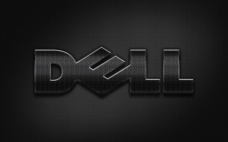 Dell black logo, creative, metal grid background, Dell logo, brands, Dell, HD wallpaper