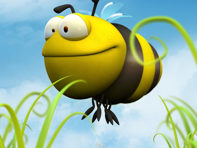 funny bee, 3d, animals, HD wallpaper