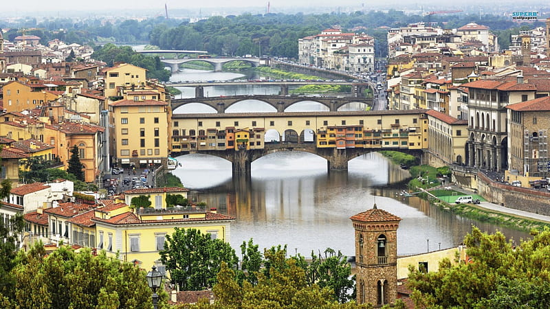 arno river in florence, city, river, trees, bridges, HD wallpaper