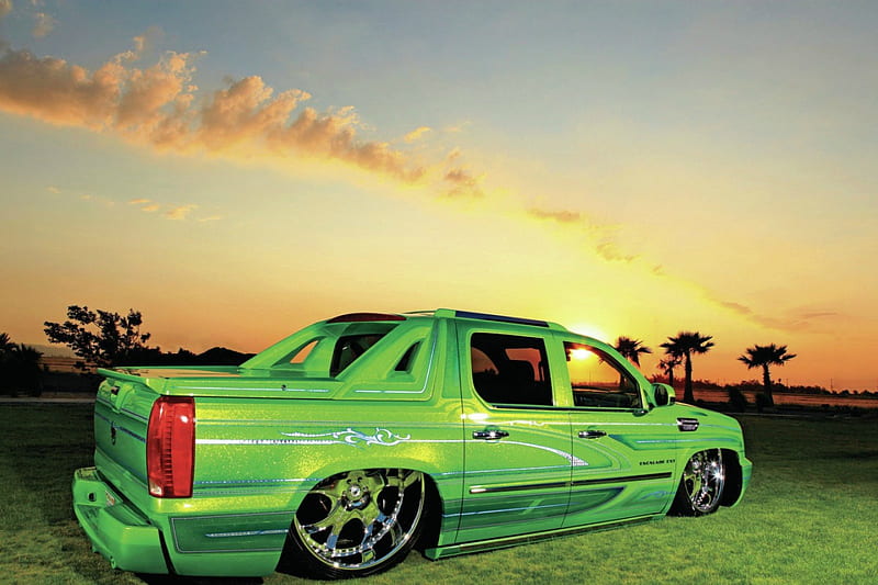 2009-Cadillac-Escalade, Lime Green, Slammed, Custom, Caddy, HD wallpaper