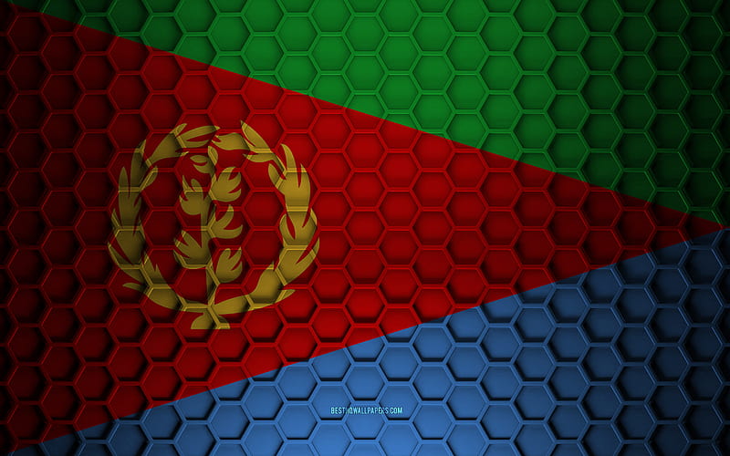 Eritrea flag, 3d hexagons texture, Eritrea, 3d texture, Eritrea 3d flag, metal texture, flag of Eritrea, HD wallpaper