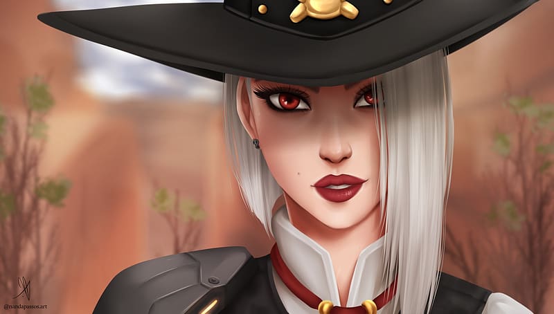 Face, Overwatch, Red Eyes, Video Game, White Hair, Lipstick, Ashe (Overwatch), HD wallpaper