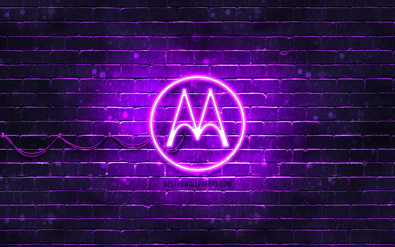 Motorola violet logo violet brickwall, Motorola logo, brands, Motorola neon logo, Motorola, HD wallpaper