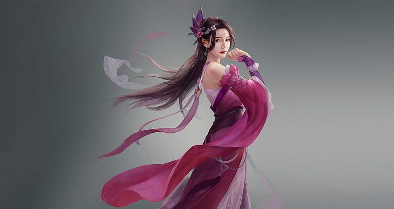Asian Girl Rose Dress , asian, artist, artwork, digital-art, HD wallpaper