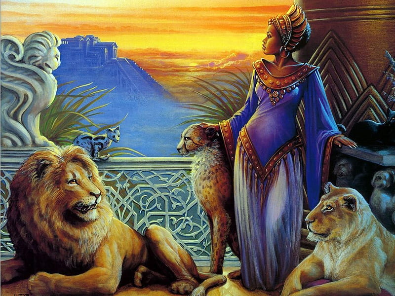 lion and woman painting