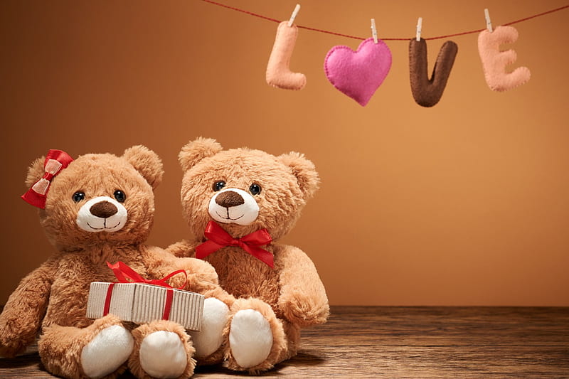 ღ, valentines day, with love, teddy bears, love, heart, HD wallpaper