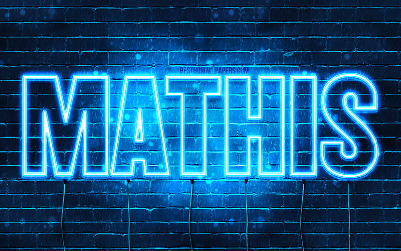Mathis with names, Mathis name, blue neon lights, Happy Birtay Mathis, popular french male names, with Mathis name, HD wallpaper