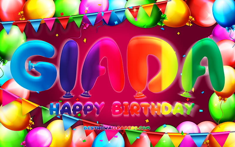 Happy Birtay Giada colorful balloon frame, female names, Giada name, purple background, Giada Happy Birtay, Giada Birtay, popular Italian female names, Birtay concept, Giada, HD wallpaper