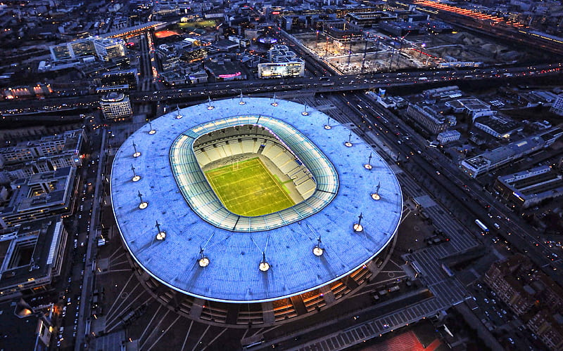 Stade de France, night, PSG stadium, aerial view, FFF stadium, R, french stadiums, sports arenas, Paris, France, HD wallpaper