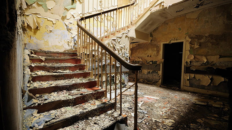 Stairs, house, houses, ruins, ruin, old, HD wallpaper