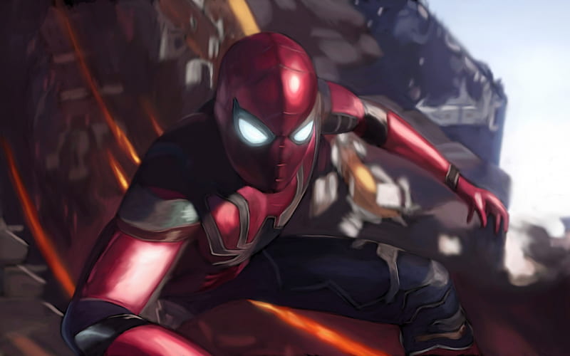 spiderman, superhero, art, red suit, HD wallpaper