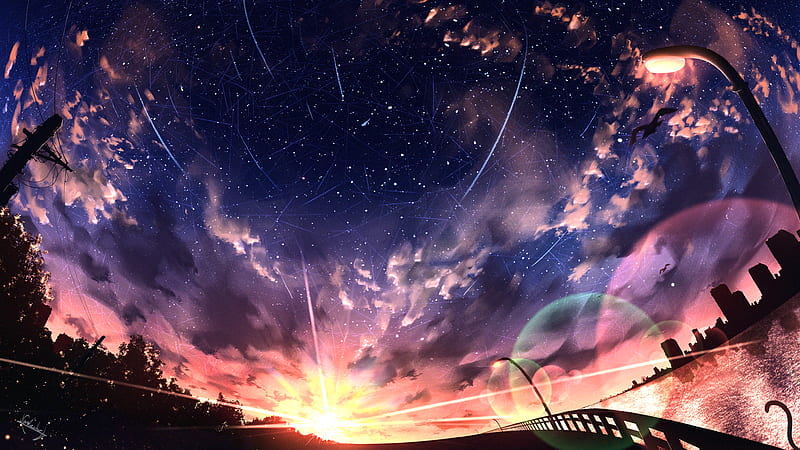 Anime, Original, Sky, Starry Sky, Sunset, HD wallpaper