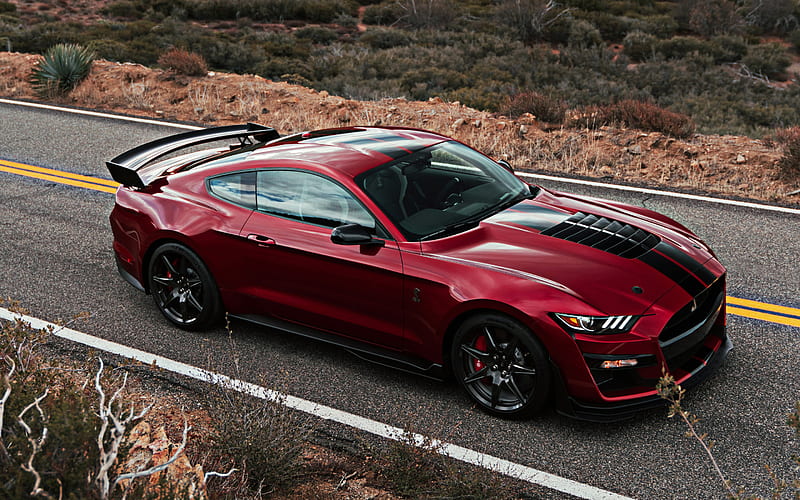 Ford Mustang Shelby GT500, 2019, red sports car, side view, exterior, new red Mustang, tuning Mustang, american sports cars, Ford, HD wallpaper