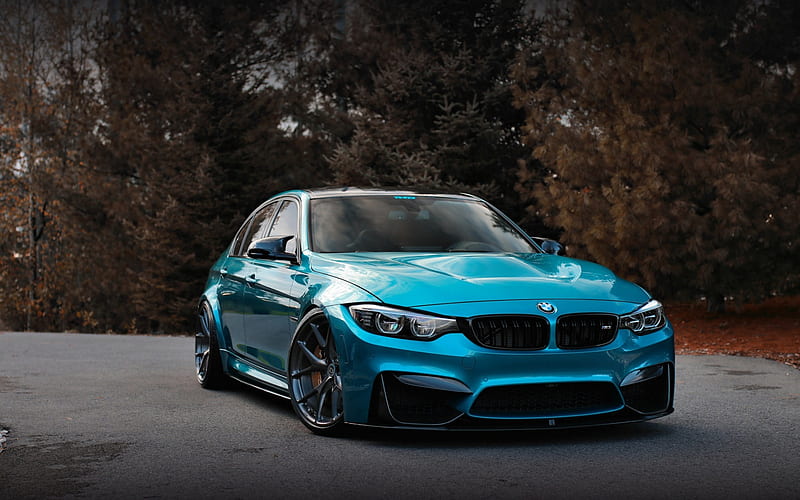BMW M3, 2018, F80, blue sedan, exterior, front view, tuning M3, German sports cars, BMW, HD wallpaper