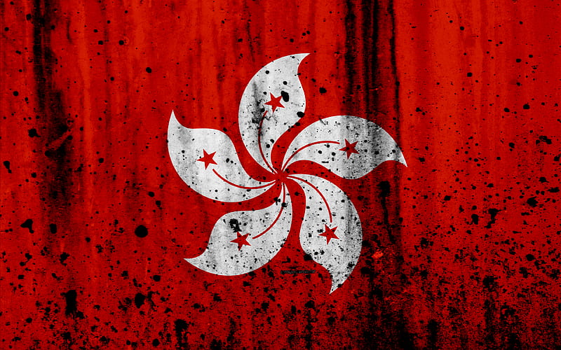 Hong Kong flag grunge, flag of Hong Kong, Asia, Hong Kong, national symbols, Hong Kong national flag, HD wallpaper
