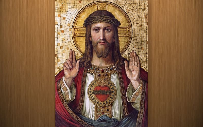 Blessing of Jesus, Thorns, Jesus, Christ, Heart, mosaic, icon, HD wallpaper