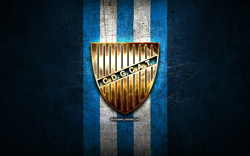 Godoy Cruz FC, golden logo, Argentine Primera Division, blue metal background, football, Godoy Cruz, argentinian football club, Godoy Cruz logo, soccer, Argentina, Club Deportivo Godoy Cruz Antonio Tomba, HD wallpaper